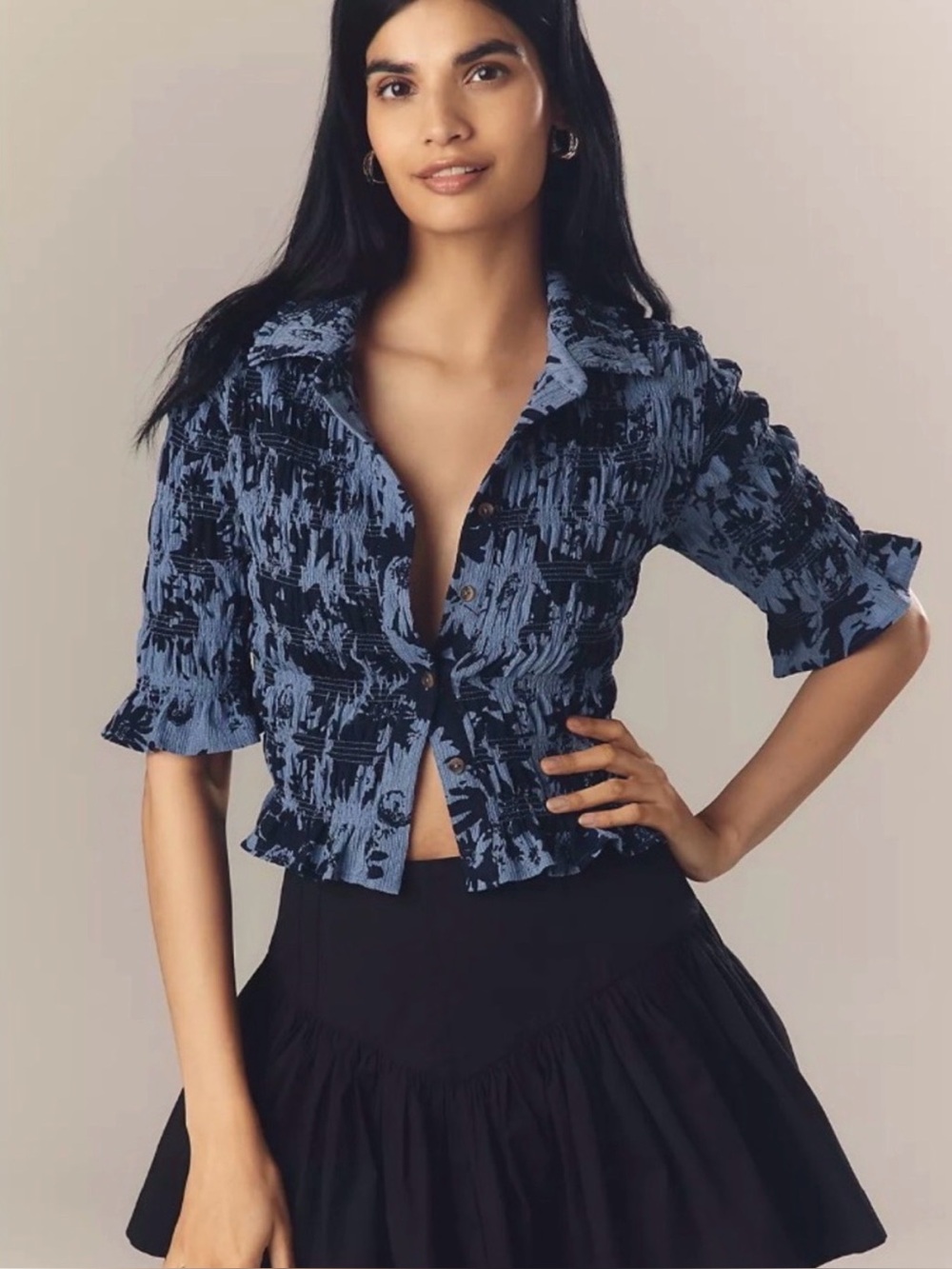 Anthropologie‎ Maeve Ruffle Button-Front Top